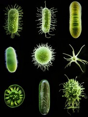 Poster - evolutionary sequence of various bacterial forms showcasing diversity in shapes and structures. gene
