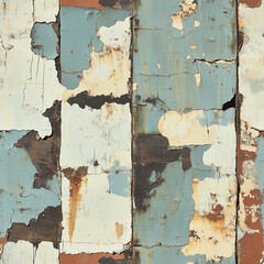 Poster - Weathered peeling paint texture with blue, beige, and rust tones