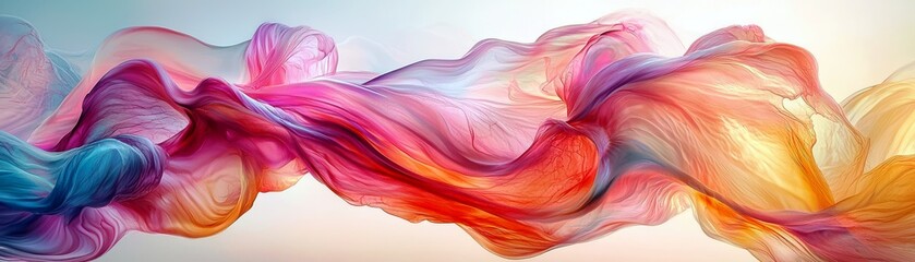 Poster - Colorful Abstract Flowing Fabric in Soft Pastel Tones with Swirls and Waves Creating a Dreamy Ethereal Atmosphere for Artistic Backgrounds and Designs