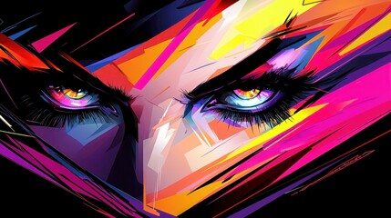 Poster - Vibrant Abstract Eyes with Dynamic Color Palette Showcasing Expressive Features in a Bold and Stunning Digital Artwork