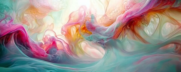Poster - Abstract fluid art in vibrant colors showcasing swirling textures and harmonious patterns, perfect for backgrounds or artistic projects