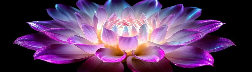 Poster - Stunning Close-Up of a Vibrant Pink Lotus Flower with Radiant Colors and Soft Light Effects Against a Dark Background