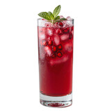 Fresh pomegranate juice in a tall glass with mint garnish