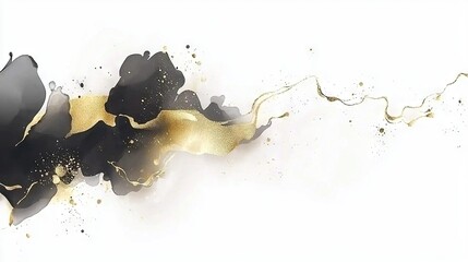 Wall Mural -   Black and gold paint splatters adorn the white wall