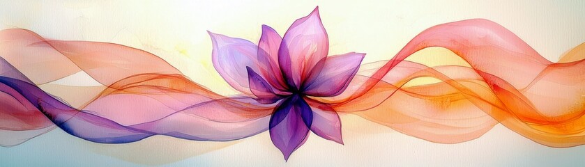 Poster - Elegant abstract flower design with flowing colorful waves in soft pastels creating a serene and tranquil atmosphere for artistic backgrounds