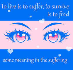 Poster - Bold fashionable graphic vector illustration of a pair of anime eyes of a female character for t-shirt printing.