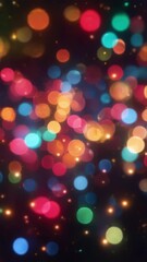 Fototapete - Vertical display of multicolored bokeh lights creating a vibrant, dreamy effect on a dark backdrop
