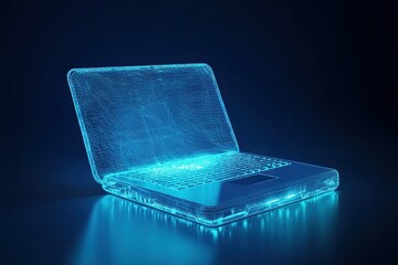 Futuristic data protection concept with glowing low polygonal laptop and protective shield