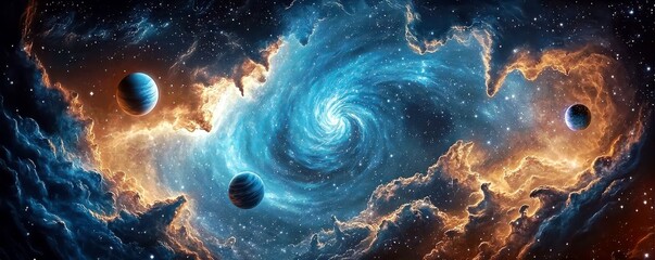 Poster - A Stunning Cosmic Spiral with Vivid Colors, Brilliant Stars and Planets Glowing in the Vastness of Space, Capturing the Beauty of the Universe