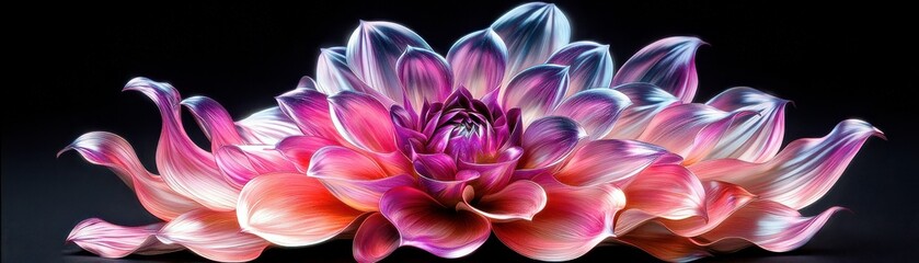Poster - Vibrant and Colorful Flower with Intricate Petal Patterns Under Soft Lighting on a Black Background