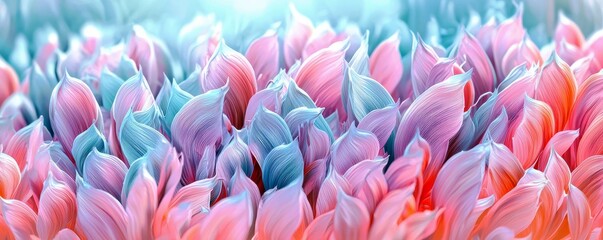 Poster - Vibrant Abstract Floral Background with Colorful Leaves in Shades of Pink, Blue, and Orange Creating a Dreamlike Aesthetic for Modern Designs