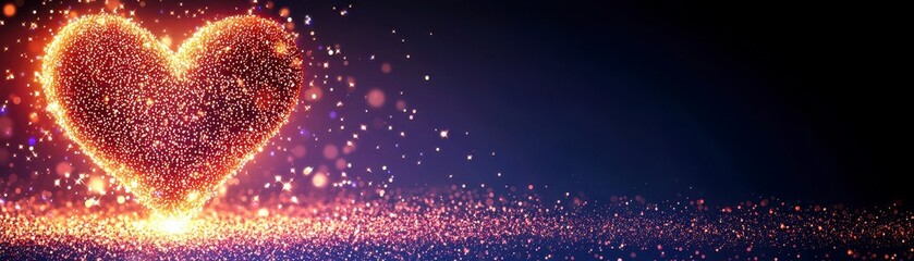 Poster - Sparkling Heart Shape with Glowing Particles on a Dark Background for Romantic and Emotional Themes in Design Projects