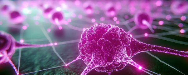 Poster - Stunning visualization of a microscopic view of cells with glowing details, depicting the intricate structure and function of biological organisms