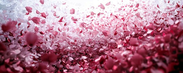 Poster - Beautiful Aesthetic Scene of Delicate Red and Pink Petals Falling Gently, Creating a Dreamlike Floral Background for Artistic Visuals