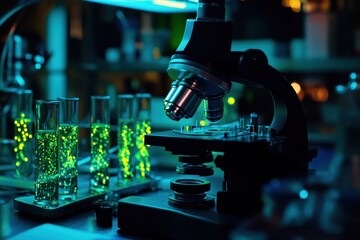 Poster - Exploring microscopic worlds with vibrant bioluminescent samples and advanced equipment