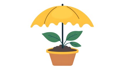 Wall Mural - Yellow Umbrella Protecting A Potted Plant