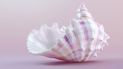 Wall Mural - Cute seashell 3d render icon isolated on transparent background cutout. Seashell. Illustration