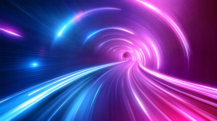 Wall Mural - Colorful tunnel with neon lights and blue and pink glow for futuristic design