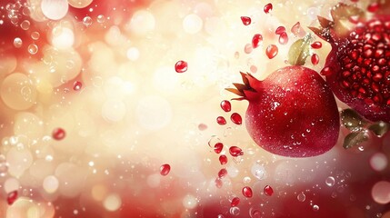 Wall Mural -   A pair of pomegranates rest atop a red-and-white table