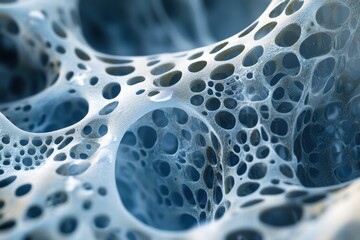 Poster - Nanoparticles create intricate abstract forms in blue and white hues