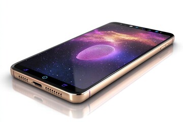 Poster - Smartphone screen displaying biometric fingerprint in a cosmic-themed design