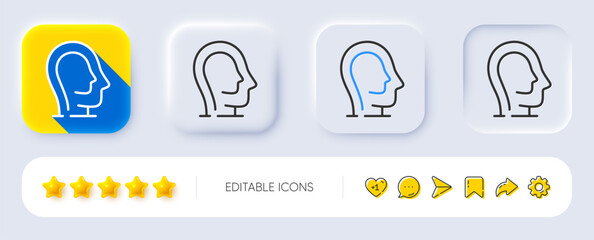 Poster - psychology therapy line icon. neumorphic, flat shadow, 3d buttons. mental health sign. brain care sy