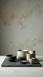 © Beniamin - Minimalist ceramic tableware set on slate tray with rustic texture background