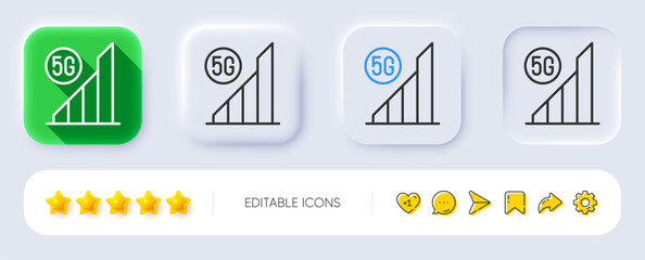 Poster - 5g wifi signal quality line icon. Neumorphic, Flat shadow, 3d buttons. Wireless technology sign. Mobile internet symbol. Line 5g wifi icon. Social media icons. Vector