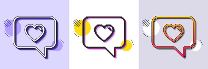 Poster - heart in speech bubble line icon. halftone dotted pattern. gradient icon with grain shadow. love cha