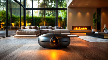 Poster - Sleek Hypercar-Inspired Robotic Appliance in Modern Home Setting for Stylish Functionality