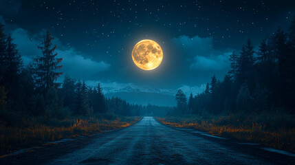 Wall Mural - full moon over the forest