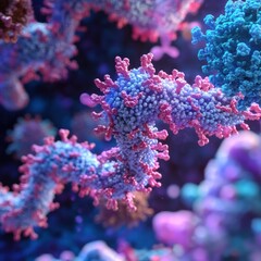 Poster - Molecular RNA chain surrounded by viruses in a vibrant scientific representation of cellular structure. Generative AI