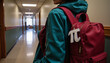 © Inna - Student displaying Pi keychain on backpack in school corridor, Pi Day