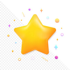 Wall Mural - Yellow star with icons around it. Star emblem in cartoon style for your design. Vector EPS 10