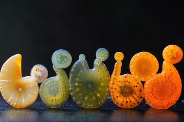 Leinwandbilder - Evolving sequence of colorful bacteria showcasing unique shapes and patterns in a laboratory setting. Generative AI