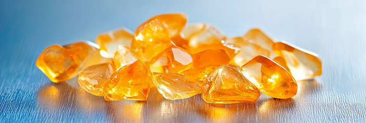Poster - Brilliant Display of Citrine Gemstones Shimmering Under Soft Light in a Tranquil Setting