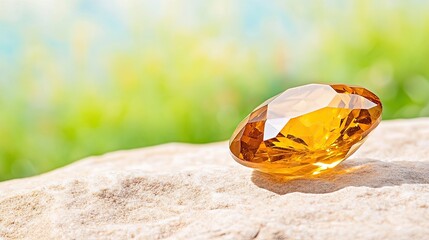 Poster - Citrine Gemstone Glistening Under the Warm Sun on a Tranquil Stone Surface