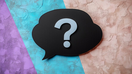 Poster - Speech bubble with question mark against colorful background for communication and inquiry representation