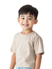 Wall Mural - Young boy is smiling and wearing a tan shirt