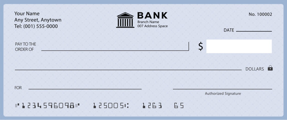 Wall Mural - bank check, vector blank money cheque, checkbook template with guilloche pattern and fields. currenc