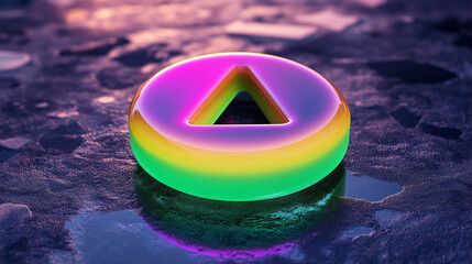 Poster - Neon shape glowing brightly in vibrant colors reflecting on the surface