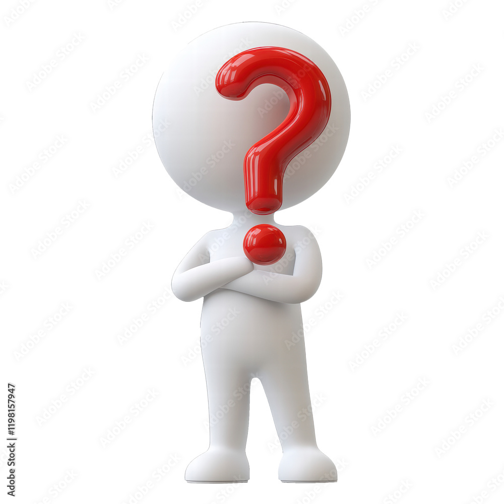 3d human character with a red question mark on transparent background ...