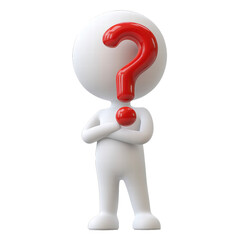 3d human character with a red question mark on transparent background, png