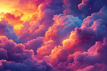 Wall Mural - Vibrant, colorful cloudscape; sunset hues. Ideal for fantasy, dream, or hope themes; evokes emotion.