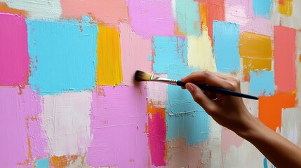 Wall Mural - Hand painting vibrant abstract artwork with brushstrokes.