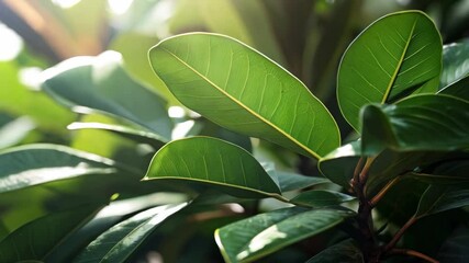 Wall Mural - Lush green foliage basking in soft sunlight