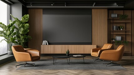 Poster - A blank digital display screen on a wall of a modern office, framed by clean, minimalist decor.