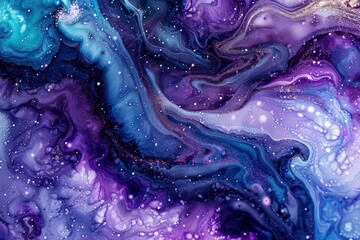 Wall Mural - Abstract paint swirls in shades of purple and blue. AI.