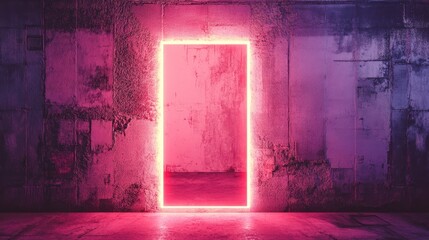 Poster - A glowing neon rectangle with soft, fading edges on a textured urban background.
