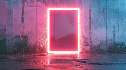 Poster - A glowing neon rectangle with soft, fading edges on a textured urban background.